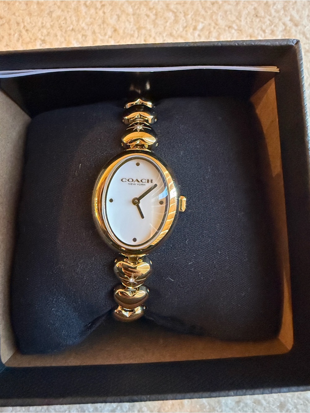 COACH Gold Oval Watch with Heart-Link Bracelet